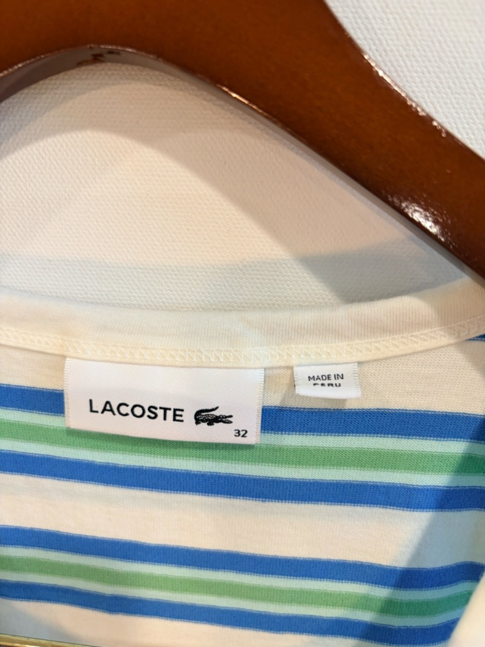 Lacoste Striped Tank Dress White Blue Green Cotton Size 32 XS, w Pockets - Picture 3 of 8